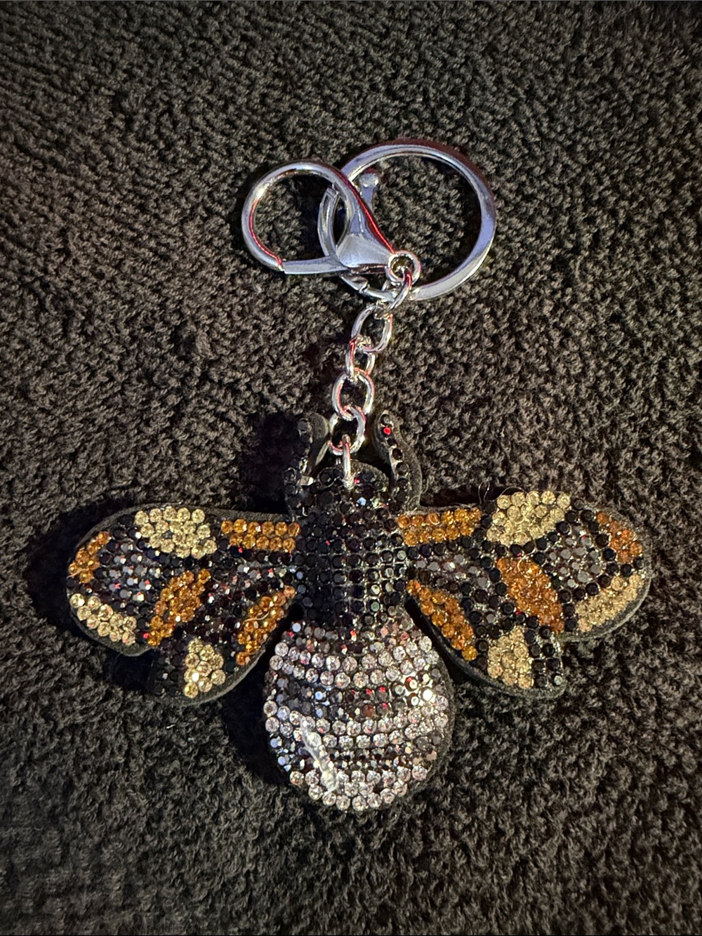 Crystal Bee Keychain Charm in Black, Gold & Silver